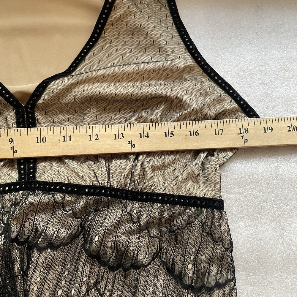 Vintage Max Studio SP Dress Women Large Beige‎ Black Lace Overlay Y2K Sleeveless - Picture 6 of 12